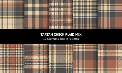 plaid pattern set brown beige vector image