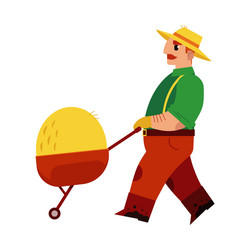 farmer with wheelbarrow full of hay isolated vector image