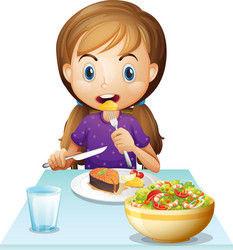 a hungry girl eating lunch vector image