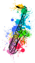 jazz hand drawn saxophone colored with paint vector image