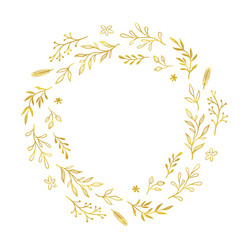 gold floral circle frame golden vector image