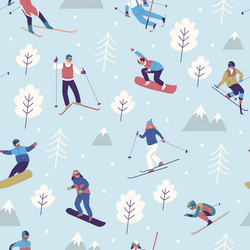 seamless pattern winter sports snowboarders vector image