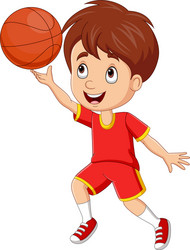 cartoon little boy playing basketball vector image