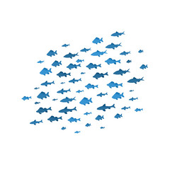 school of fish sea blue silhouettes vector image