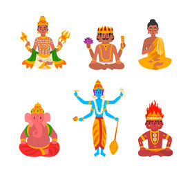 indian gods and deity with vishnu shiva brahma vector image