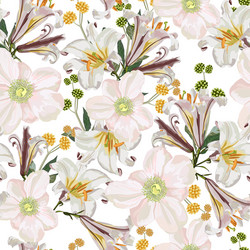 white anemone lilies flowers and yellow herbs vector image