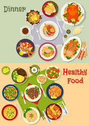 healthy festive dinner icon set for menu design vector image