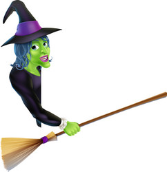 halloween witch pointing with broom vector image