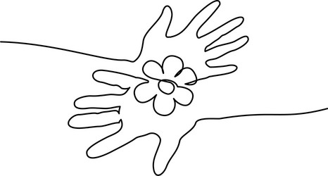 abstract hands holding flower continuous one line vector image