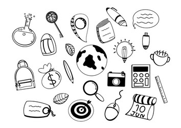 travel doodle icons hand made sketch line art vector image