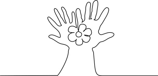 abstract hands holding flower continuous one line vector image