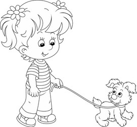 little girl walking with her small puppy vector image