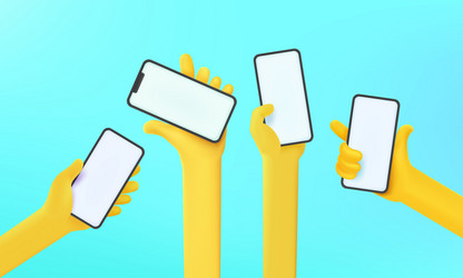 group of people and smartphones with blank screens vector image