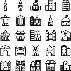 buildings landmarks line icons 3 vector image