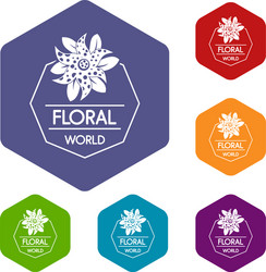 flower world icons hexahedron vector image