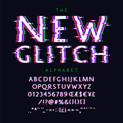 new glitch font and alphabet with numbers vector image