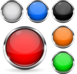 colored buttons with chrome frame round glass vector image