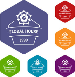 flower house icons hexahedron vector image