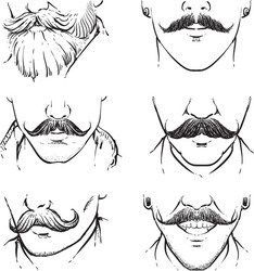 set of hipster mustache outline drawing vector image