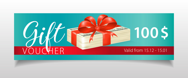 gift voucher lettering with dollar banknotes vector image