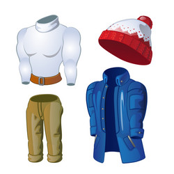 winter clothes jacket hat sweater and pants vector image