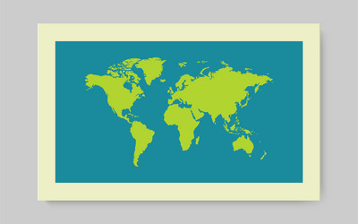 green worl map with shadow on blue background vector image