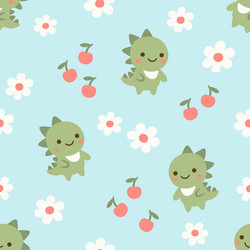 cute dinosaur with cherry and flower seamless vector image