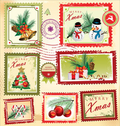 collection of christmas post stamps vector image