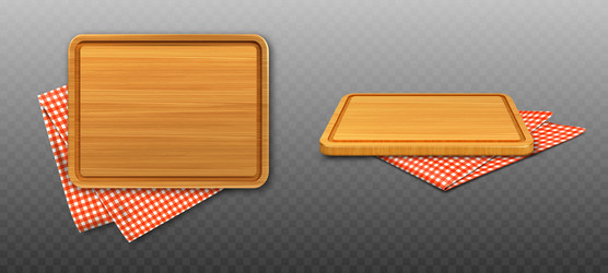 wooden cutting board and red plaid tablecloth vector image