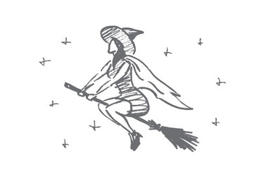 hand drawn halloween magic woman flying on broom vector image