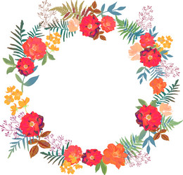 wreath with flowers and leaves in circle colorful vector image