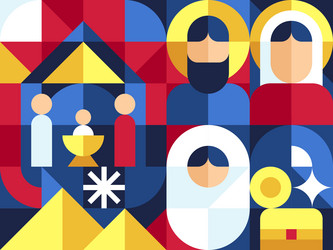 nativity scence and holy family in bauhaus vector image