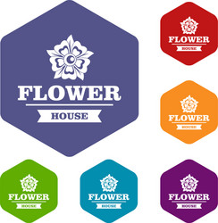 flower decoration icons hexahedron vector image