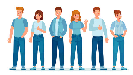 group people in jeans students casual denim vector image