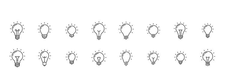 light bulb idea line icons outline electric lamps vector image