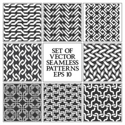 set of monochrome seamless patterns swatches vector image