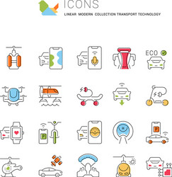 set line icons transport technology vector image