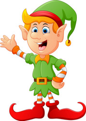 happy green elf waving vector image