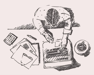 sketch of man with computer office work hand drawn vector image