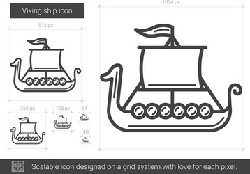 viking ship line icon vector image