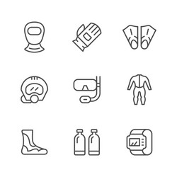 set line icons of diving vector image