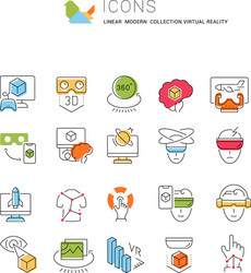 set line icons virtual reality vector image