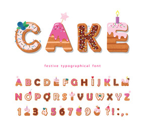 cake cartoon font cute sweet letters and numbers vector image