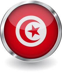 flag of tunisia button with metal frame vector image