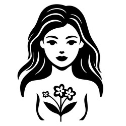 black and white girl flower vector image