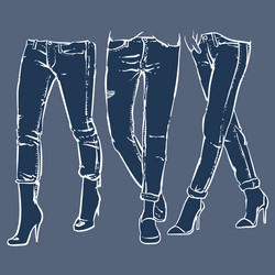 drawing womens fashionable denim jeans vector image