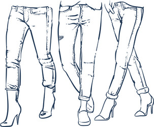 drawing womens fashionable denim jeans outline vector image