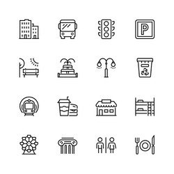 city elements icon set in thin line style vector image