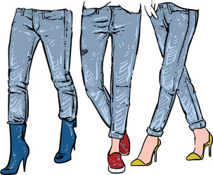 drawing womens fashionable jeans sketch vector image