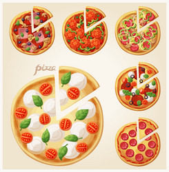 pizza top view set italian with slices vector image